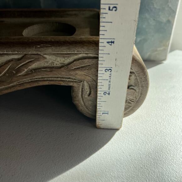 Hand-Carved Distressed Wood Candle Holder Tea Light Fits 5 Candles - Picture 12 of 15